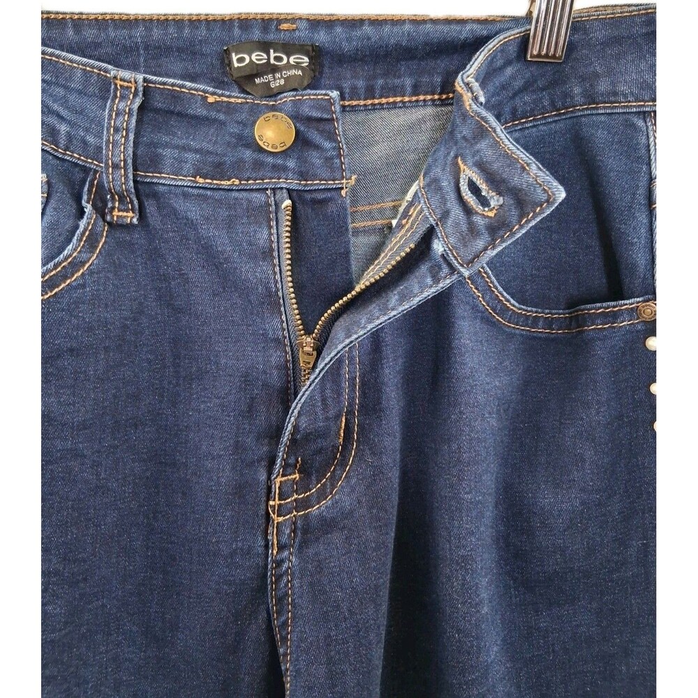 Bebe The Bling String Pearl Embellished Straight Leg Jeans Indigo Wash Size 6 - Picture 5 of 16